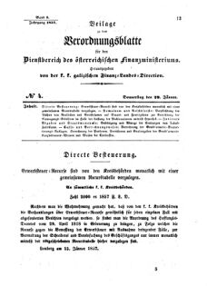 Verordnungsblatt für den Dienstbereich des K.K. Finanzministeriums für die im Reichsrate Vertretenen Königreiche und Länder : [...] : Beilage zu dem Verordnungsblatte für den Dienstbereich des K.K. Österr. Finanz-Ministeriums  18570129 Seite: 1