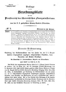 Verordnungsblatt für den Dienstbereich des K.K. Finanzministeriums für die im Reichsrate Vertretenen Königreiche und Länder : [...] : Beilage zu dem Verordnungsblatte für den Dienstbereich des K.K. Österr. Finanz-Ministeriums  18570218 Seite: 1