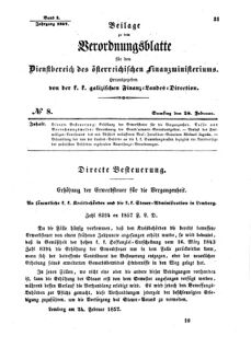 Verordnungsblatt für den Dienstbereich des K.K. Finanzministeriums für die im Reichsrate Vertretenen Königreiche und Länder : [...] : Beilage zu dem Verordnungsblatte für den Dienstbereich des K.K. Österr. Finanz-Ministeriums  18570228 Seite: 1