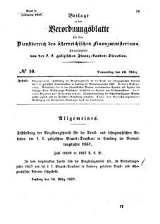 Verordnungsblatt für den Dienstbereich des K.K. Finanzministeriums für die im Reichsrate Vertretenen Königreiche und Länder : [...] : Beilage zu dem Verordnungsblatte für den Dienstbereich des K.K. Österr. Finanz-Ministeriums  18570319 Seite: 1