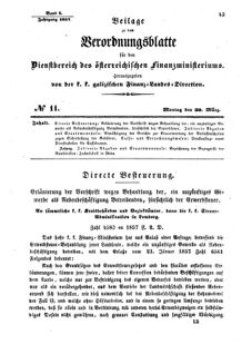 Verordnungsblatt für den Dienstbereich des K.K. Finanzministeriums für die im Reichsrate Vertretenen Königreiche und Länder : [...] : Beilage zu dem Verordnungsblatte für den Dienstbereich des K.K. Österr. Finanz-Ministeriums  18570330 Seite: 1