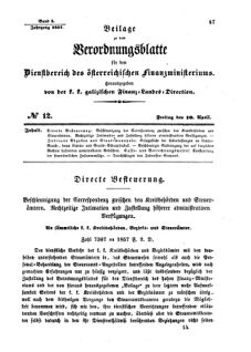 Verordnungsblatt für den Dienstbereich des K.K. Finanzministeriums für die im Reichsrate Vertretenen Königreiche und Länder : [...] : Beilage zu dem Verordnungsblatte für den Dienstbereich des K.K. Österr. Finanz-Ministeriums  18570410 Seite: 1