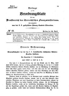 Verordnungsblatt für den Dienstbereich des K.K. Finanzministeriums für die im Reichsrate Vertretenen Königreiche und Länder : [...] : Beilage zu dem Verordnungsblatte für den Dienstbereich des K.K. Österr. Finanz-Ministeriums  18570424 Seite: 1