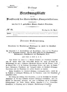 Verordnungsblatt für den Dienstbereich des K.K. Finanzministeriums für die im Reichsrate Vertretenen Königreiche und Länder : [...] : Beilage zu dem Verordnungsblatte für den Dienstbereich des K.K. Österr. Finanz-Ministeriums  18570428 Seite: 1