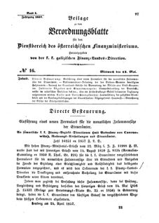 Verordnungsblatt für den Dienstbereich des K.K. Finanzministeriums für die im Reichsrate Vertretenen Königreiche und Länder : [...] : Beilage zu dem Verordnungsblatte für den Dienstbereich des K.K. Österr. Finanz-Ministeriums  18570513 Seite: 1