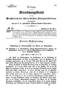 Verordnungsblatt für den Dienstbereich des K.K. Finanzministeriums für die im Reichsrate Vertretenen Königreiche und Länder : [...] : Beilage zu dem Verordnungsblatte für den Dienstbereich des K.K. Österr. Finanz-Ministeriums  18570523 Seite: 1