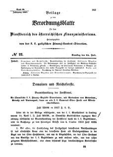 Verordnungsblatt für den Dienstbereich des K.K. Finanzministeriums für die im Reichsrate Vertretenen Königreiche und Länder : [...] : Beilage zu dem Verordnungsblatte für den Dienstbereich des K.K. Österr. Finanz-Ministeriums  18570725 Seite: 1