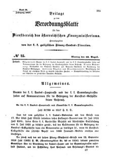 Verordnungsblatt für den Dienstbereich des K.K. Finanzministeriums für die im Reichsrate Vertretenen Königreiche und Länder : [...] : Beilage zu dem Verordnungsblatte für den Dienstbereich des K.K. Österr. Finanz-Ministeriums  18570810 Seite: 1