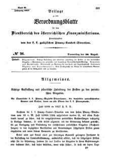 Verordnungsblatt für den Dienstbereich des K.K. Finanzministeriums für die im Reichsrate Vertretenen Königreiche und Länder : [...] : Beilage zu dem Verordnungsblatte für den Dienstbereich des K.K. Österr. Finanz-Ministeriums  18570820 Seite: 1