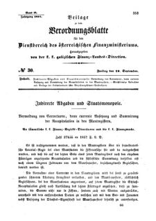 Verordnungsblatt für den Dienstbereich des K.K. Finanzministeriums für die im Reichsrate Vertretenen Königreiche und Länder : [...] : Beilage zu dem Verordnungsblatte für den Dienstbereich des K.K. Österr. Finanz-Ministeriums  18570918 Seite: 1