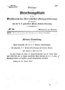 Verordnungsblatt für den Dienstbereich des K.K. Finanzministeriums für die im Reichsrate Vertretenen Königreiche und Länder : [...] : Beilage zu dem Verordnungsblatte für den Dienstbereich des K.K. Österr. Finanz-Ministeriums  18571111 Seite: 1