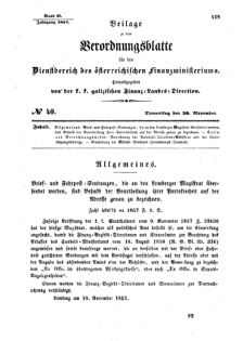 Verordnungsblatt für den Dienstbereich des K.K. Finanzministeriums für die im Reichsrate Vertretenen Königreiche und Länder : [...] : Beilage zu dem Verordnungsblatte für den Dienstbereich des K.K. Österr. Finanz-Ministeriums  18571126 Seite: 1