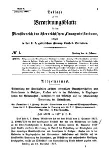 Verordnungsblatt für den Dienstbereich des K.K. Finanzministeriums für die im Reichsrate Vertretenen Königreiche und Länder : [...] : Beilage zu dem Verordnungsblatte für den Dienstbereich des K.K. Österr. Finanz-Ministeriums  18580108 Seite: 1