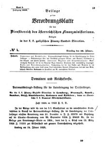 Verordnungsblatt für den Dienstbereich des K.K. Finanzministeriums für die im Reichsrate Vertretenen Königreiche und Länder : [...] : Beilage zu dem Verordnungsblatte für den Dienstbereich des K.K. Österr. Finanz-Ministeriums  18580126 Seite: 1