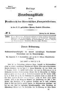 Verordnungsblatt für den Dienstbereich des K.K. Finanzministeriums für die im Reichsrate Vertretenen Königreiche und Länder : [...] : Beilage zu dem Verordnungsblatte für den Dienstbereich des K.K. Österr. Finanz-Ministeriums  18580212 Seite: 1