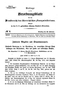 Verordnungsblatt für den Dienstbereich des K.K. Finanzministeriums für die im Reichsrate Vertretenen Königreiche und Länder : [...] : Beilage zu dem Verordnungsblatte für den Dienstbereich des K.K. Österr. Finanz-Ministeriums  18580223 Seite: 1