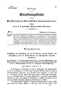 Verordnungsblatt für den Dienstbereich des K.K. Finanzministeriums für die im Reichsrate Vertretenen Königreiche und Länder : [...] : Beilage zu dem Verordnungsblatte für den Dienstbereich des K.K. Österr. Finanz-Ministeriums  18580227 Seite: 1