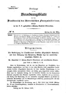 Verordnungsblatt für den Dienstbereich des K.K. Finanzministeriums für die im Reichsrate Vertretenen Königreiche und Länder : [...] : Beilage zu dem Verordnungsblatte für den Dienstbereich des K.K. Österr. Finanz-Ministeriums  18580319 Seite: 1