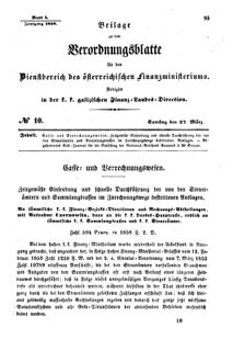 Verordnungsblatt für den Dienstbereich des K.K. Finanzministeriums für die im Reichsrate Vertretenen Königreiche und Länder : [...] : Beilage zu dem Verordnungsblatte für den Dienstbereich des K.K. Österr. Finanz-Ministeriums  18580327 Seite: 1