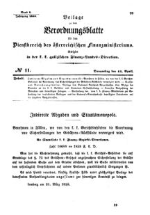 Verordnungsblatt für den Dienstbereich des K.K. Finanzministeriums für die im Reichsrate Vertretenen Königreiche und Länder : [...] : Beilage zu dem Verordnungsblatte für den Dienstbereich des K.K. Österr. Finanz-Ministeriums  18580415 Seite: 1