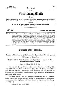 Verordnungsblatt für den Dienstbereich des K.K. Finanzministeriums für die im Reichsrate Vertretenen Königreiche und Länder : [...] : Beilage zu dem Verordnungsblatte für den Dienstbereich des K.K. Österr. Finanz-Ministeriums  18580420 Seite: 1