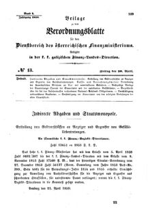 Verordnungsblatt für den Dienstbereich des K.K. Finanzministeriums für die im Reichsrate Vertretenen Königreiche und Länder : [...] : Beilage zu dem Verordnungsblatte für den Dienstbereich des K.K. Österr. Finanz-Ministeriums  18580430 Seite: 1