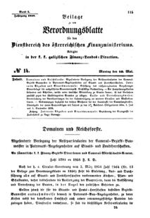 Verordnungsblatt für den Dienstbereich des K.K. Finanzministeriums für die im Reichsrate Vertretenen Königreiche und Länder : [...] : Beilage zu dem Verordnungsblatte für den Dienstbereich des K.K. Österr. Finanz-Ministeriums  18580510 Seite: 1