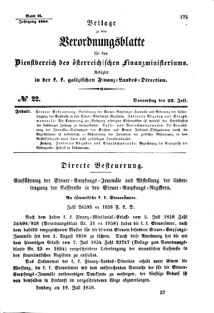 Verordnungsblatt für den Dienstbereich des K.K. Finanzministeriums für die im Reichsrate Vertretenen Königreiche und Länder : [...] : Beilage zu dem Verordnungsblatte für den Dienstbereich des K.K. Österr. Finanz-Ministeriums  18580722 Seite: 1