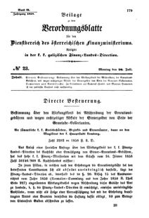 Verordnungsblatt für den Dienstbereich des K.K. Finanzministeriums für die im Reichsrate Vertretenen Königreiche und Länder : [...] : Beilage zu dem Verordnungsblatte für den Dienstbereich des K.K. Österr. Finanz-Ministeriums  18580726 Seite: 1