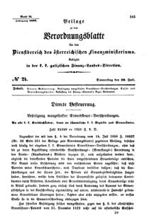 Verordnungsblatt für den Dienstbereich des K.K. Finanzministeriums für die im Reichsrate Vertretenen Königreiche und Länder : [...] : Beilage zu dem Verordnungsblatte für den Dienstbereich des K.K. Österr. Finanz-Ministeriums  18580729 Seite: 1