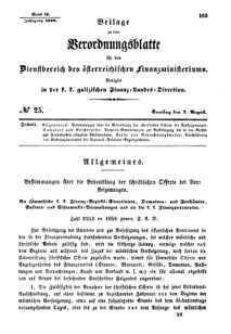 Verordnungsblatt für den Dienstbereich des K.K. Finanzministeriums für die im Reichsrate Vertretenen Königreiche und Länder : [...] : Beilage zu dem Verordnungsblatte für den Dienstbereich des K.K. Österr. Finanz-Ministeriums  18580807 Seite: 1