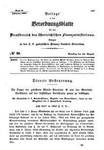 Verordnungsblatt für den Dienstbereich des K.K. Finanzministeriums für die im Reichsrate Vertretenen Königreiche und Länder : [...] : Beilage zu dem Verordnungsblatte für den Dienstbereich des K.K. Österr. Finanz-Ministeriums  18580814 Seite: 1