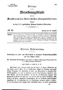 Verordnungsblatt für den Dienstbereich des K.K. Finanzministeriums für die im Reichsrate Vertretenen Königreiche und Länder : [...] : Beilage zu dem Verordnungsblatte für den Dienstbereich des K.K. Österr. Finanz-Ministeriums  18580827 Seite: 1