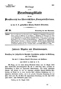 Verordnungsblatt für den Dienstbereich des K.K. Finanzministeriums für die im Reichsrate Vertretenen Königreiche und Länder : [...] : Beilage zu dem Verordnungsblatte für den Dienstbereich des K.K. Österr. Finanz-Ministeriums  18580916 Seite: 1