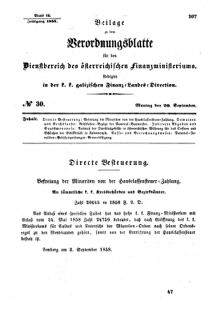 Verordnungsblatt für den Dienstbereich des K.K. Finanzministeriums für die im Reichsrate Vertretenen Königreiche und Länder : [...] : Beilage zu dem Verordnungsblatte für den Dienstbereich des K.K. Österr. Finanz-Ministeriums  18580920 Seite: 1