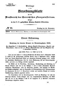 Verordnungsblatt für den Dienstbereich des K.K. Finanzministeriums für die im Reichsrate Vertretenen Königreiche und Länder : [...] : Beilage zu dem Verordnungsblatte für den Dienstbereich des K.K. Österr. Finanz-Ministeriums  18580921 Seite: 1