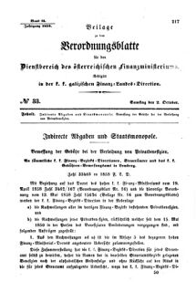 Verordnungsblatt für den Dienstbereich des K.K. Finanzministeriums für die im Reichsrate Vertretenen Königreiche und Länder : [...] : Beilage zu dem Verordnungsblatte für den Dienstbereich des K.K. Österr. Finanz-Ministeriums  18581002 Seite: 1