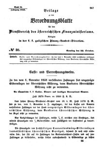 Verordnungsblatt für den Dienstbereich des K.K. Finanzministeriums für die im Reichsrate Vertretenen Königreiche und Länder : [...] : Beilage zu dem Verordnungsblatte für den Dienstbereich des K.K. Österr. Finanz-Ministeriums  18581023 Seite: 1