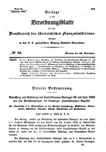 Verordnungsblatt für den Dienstbereich des K.K. Finanzministeriums für die im Reichsrate Vertretenen Königreiche und Länder : [...] : Beilage zu dem Verordnungsblatte für den Dienstbereich des K.K. Österr. Finanz-Ministeriums  18581129 Seite: 1