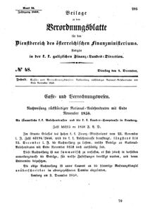 Verordnungsblatt für den Dienstbereich des K.K. Finanzministeriums für die im Reichsrate Vertretenen Königreiche und Länder : [...] : Beilage zu dem Verordnungsblatte für den Dienstbereich des K.K. Österr. Finanz-Ministeriums  18581207 Seite: 1