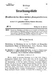 Verordnungsblatt für den Dienstbereich des K.K. Finanzministeriums für die im Reichsrate Vertretenen Königreiche und Länder : [...] : Beilage zu dem Verordnungsblatte für den Dienstbereich des K.K. Österr. Finanz-Ministeriums  18590215 Seite: 1