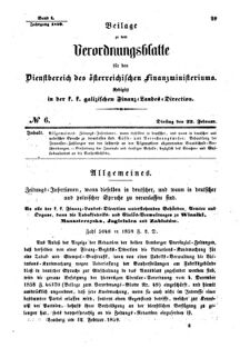 Verordnungsblatt für den Dienstbereich des K.K. Finanzministeriums für die im Reichsrate Vertretenen Königreiche und Länder : [...] : Beilage zu dem Verordnungsblatte für den Dienstbereich des K.K. Österr. Finanz-Ministeriums  18590222 Seite: 1