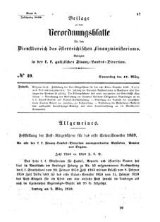 Verordnungsblatt für den Dienstbereich des K.K. Finanzministeriums für die im Reichsrate Vertretenen Königreiche und Länder : [...] : Beilage zu dem Verordnungsblatte für den Dienstbereich des K.K. Österr. Finanz-Ministeriums  18590317 Seite: 1