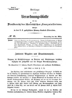 Verordnungsblatt für den Dienstbereich des K.K. Finanzministeriums für die im Reichsrate Vertretenen Königreiche und Länder : [...] : Beilage zu dem Verordnungsblatte für den Dienstbereich des K.K. Österr. Finanz-Ministeriums  18590331 Seite: 1