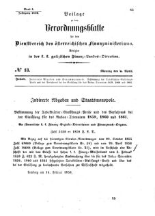 Verordnungsblatt für den Dienstbereich des K.K. Finanzministeriums für die im Reichsrate Vertretenen Königreiche und Länder : [...] : Beilage zu dem Verordnungsblatte für den Dienstbereich des K.K. Österr. Finanz-Ministeriums  18590404 Seite: 1