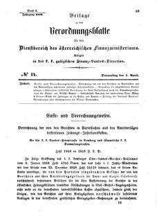 Verordnungsblatt für den Dienstbereich des K.K. Finanzministeriums für die im Reichsrate Vertretenen Königreiche und Länder : [...] : Beilage zu dem Verordnungsblatte für den Dienstbereich des K.K. Österr. Finanz-Ministeriums  18590407 Seite: 1