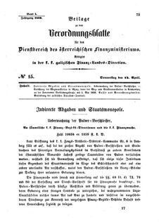 Verordnungsblatt für den Dienstbereich des K.K. Finanzministeriums für die im Reichsrate Vertretenen Königreiche und Länder : [...] : Beilage zu dem Verordnungsblatte für den Dienstbereich des K.K. Österr. Finanz-Ministeriums  18590414 Seite: 1