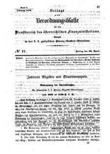 Verordnungsblatt für den Dienstbereich des K.K. Finanzministeriums für die im Reichsrate Vertretenen Königreiche und Länder : [...] : Beilage zu dem Verordnungsblatte für den Dienstbereich des K.K. Österr. Finanz-Ministeriums  18590429 Seite: 1