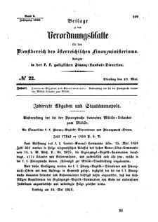 Verordnungsblatt für den Dienstbereich des K.K. Finanzministeriums für die im Reichsrate Vertretenen Königreiche und Länder : [...] : Beilage zu dem Verordnungsblatte für den Dienstbereich des K.K. Österr. Finanz-Ministeriums  18590517 Seite: 1