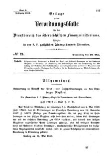 Verordnungsblatt für den Dienstbereich des K.K. Finanzministeriums für die im Reichsrate Vertretenen Königreiche und Länder : [...] : Beilage zu dem Verordnungsblatte für den Dienstbereich des K.K. Österr. Finanz-Ministeriums  18590519 Seite: 1